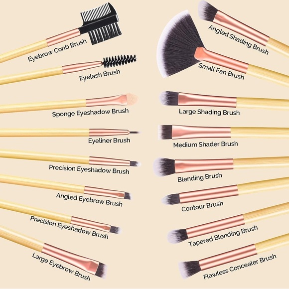 DUAIU Eyeshadow Brush Set 16Pcs Bamboo Eye Makeup Brushes w/ Bag - NEW - Picture 2 of 7